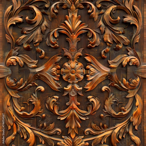 Ornate wood carving design, seamless pattern
