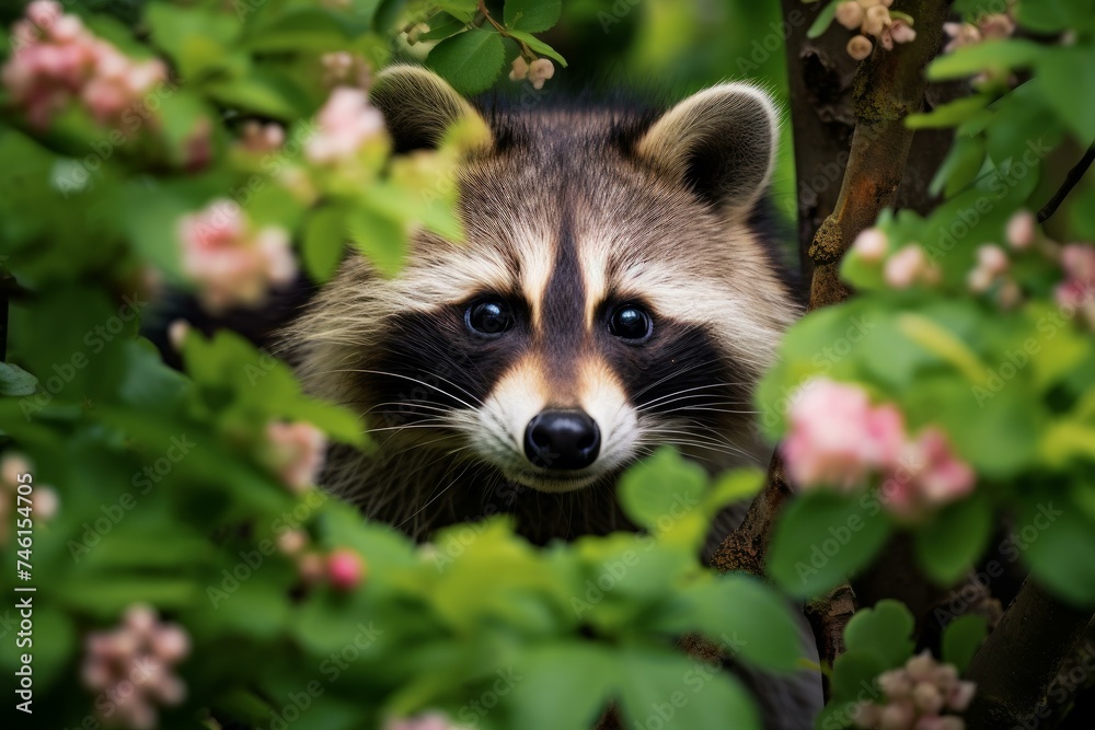 Lively Raccoon animal baby. Forest mammal. Generate Ai Lively Raccoon animal baby. Forest mammal. Generate Ai