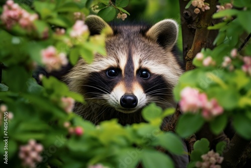 Lively Raccoon animal baby. Forest mammal. Generate Ai