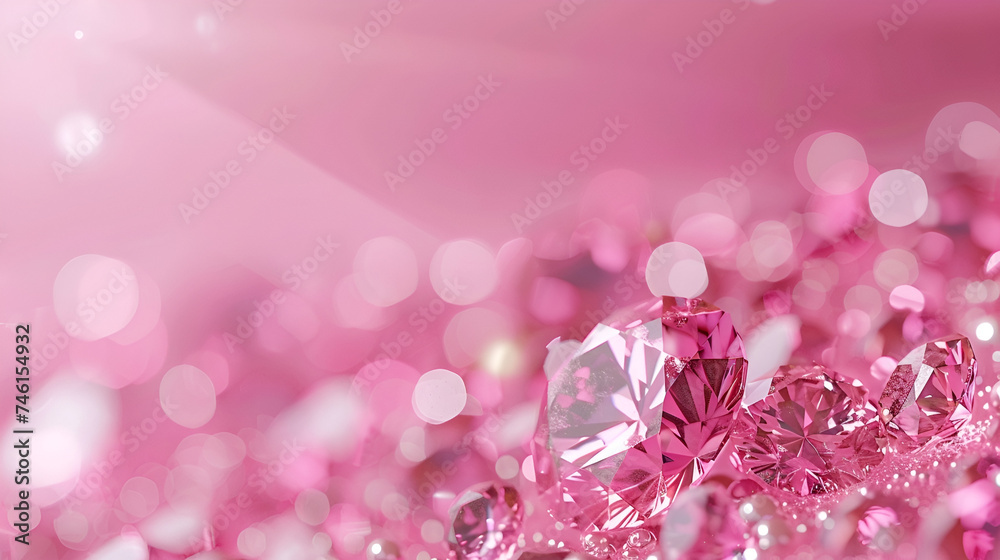 banner for a jewelry store with copy space, pink diamond on a pink background close-up with space for text banner for a jewelry store with copy space, pink diamond on a pink background close-up with space for text