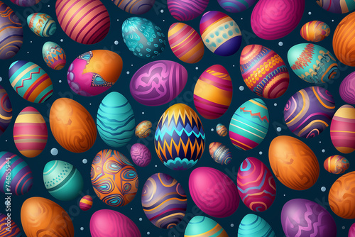 Happy easter text design. Easter greeting card with colorful and pattern eggs for spring holiday season background