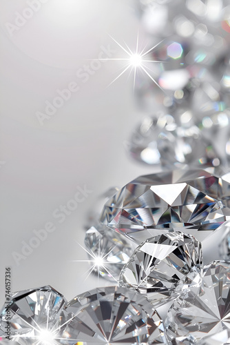 banner for a jewelry store  diamonds closeup copy space on a white background with space for text