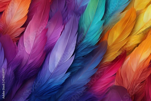 Vibrant Rainbow feathers. Pattern abstract texture. Generate Ai © juliars