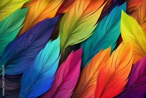Vibrant Rainbow feathers pattern. Nature wild. Generate Ai