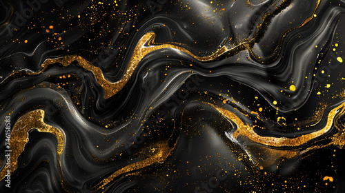 business card background, black with gold abstract wave background © katerinka