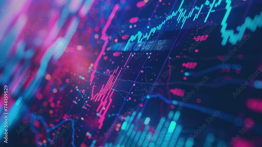 Obraz premium A dynamic stock market chart displaying fluctuations in share prices and trading volumes