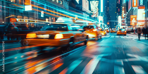 Yellow Cabs Rushing At Night with Streaking Lights. Generative AI. © NILSEN Studio