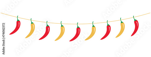 strings of peppers, jalapeno garland, Feliz Cinco de Mayo, Happy 5th of May, vector element