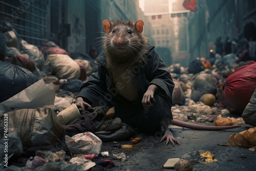 Filthy Rats street dirty. Cute pet rodent. Generate Ai