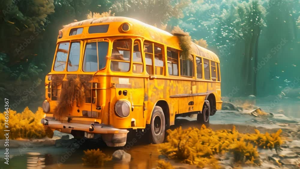 abandoned bus wreck Footage 4K