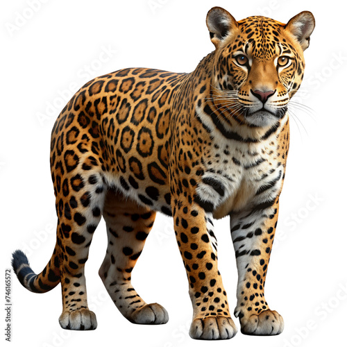 Jaguar (Panthera onca) - A Majestic Wild Cat with Black Spots on Its Fur, Isolated on a White Transparent Background
