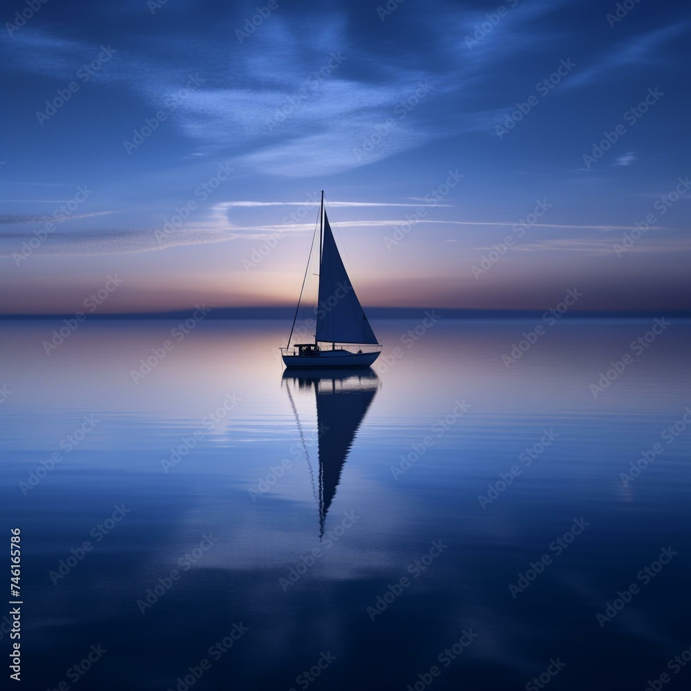 Serene Sailboat on Tranquil Waters at Twilight, Peaceful Nautical Scene