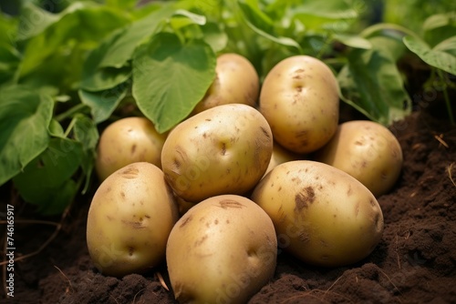 Nutritious Ripe potatoes fresh. Farm plant field. Generate Ai