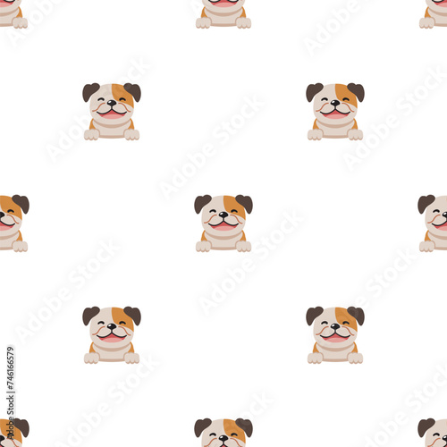 Vector cartoon character bulldog seamless pattern background for design.