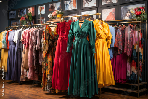 Timeless Elegance: A Vivid Panorama of Classic Vintage Clothing Collection in a Retro Boutique
