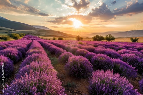 Lavender field at sunset