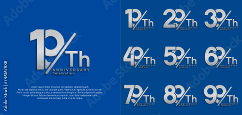 anniversary logo style vector set with slash silver color can be use for celebration