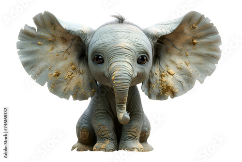A 3D animated cartoon render of a curious baby elephant with big ears.