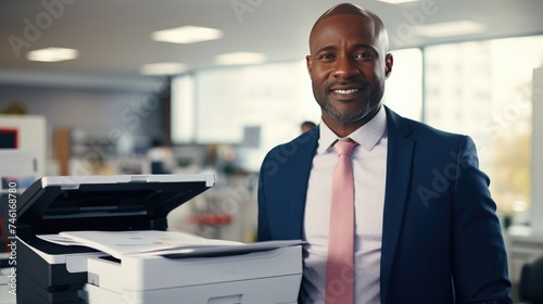 Businessman standing next to a photocopier