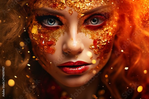 Shimmering Red gold liquid sparkles. Fantasy wave. Generate Ai