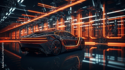 オレンジに光る黒い車,Generative AI AI画像 © beeboys