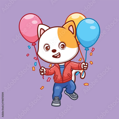 Birthday White Cat Cartoon Character