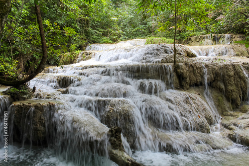 Beautiful Huay Maekamin Waterfall Erawan National Park in the West of Thailand. photo