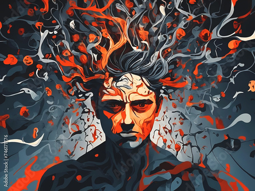 illustration of a schizophrenic person. The chaos of schizophrenia. a visual representation of the disordered thoughts and perceptions characteristic of schizophrenia.