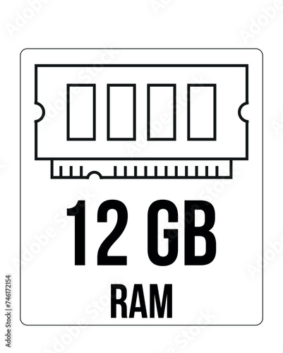 12 GB RAM. Ram memory vector, speed and technological processing concept, computer hardware