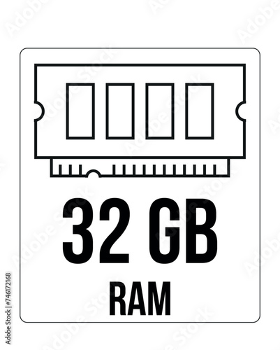 32 GB RAM. Ram memory vector, speed and technological processing concept, computer hardware