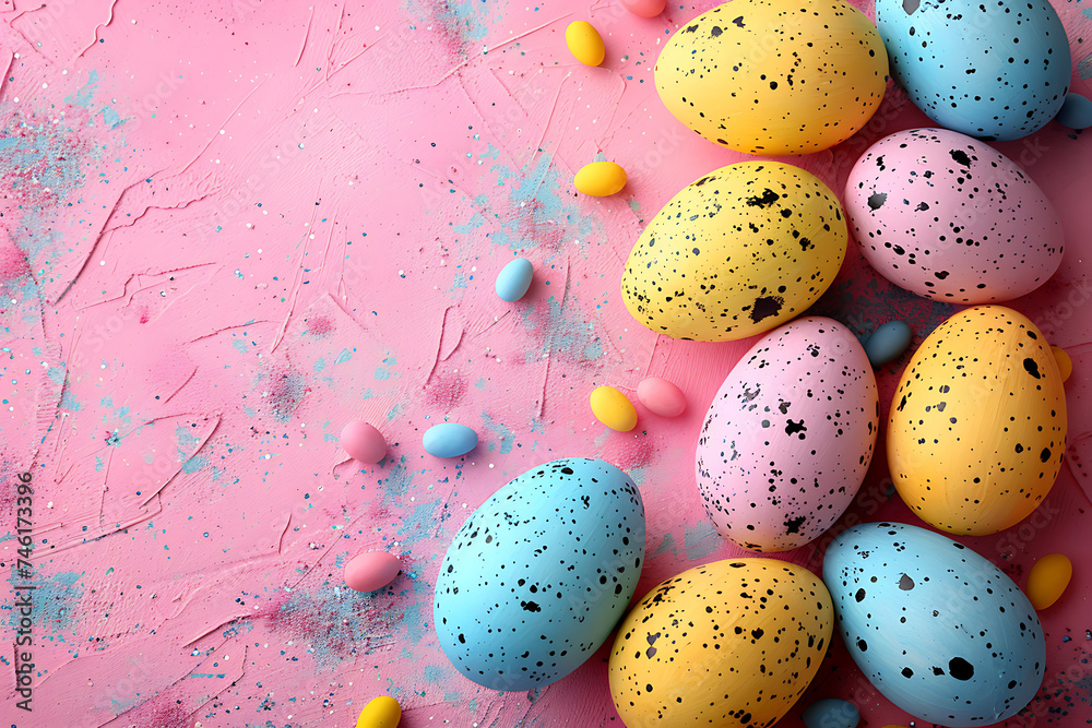 Pastel color easter egg background with copy space