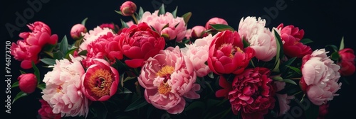Pink peonies on a dark background, floral beauty. © InfiniteStudio