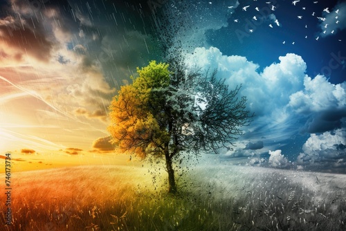 Four Seasons Time-Lapse: Dynamic Tree in Varied Seasonal Climates photo