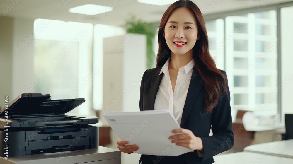 Businesswoman standing next to a photocopier
Businesswoman standing next to a photocopier