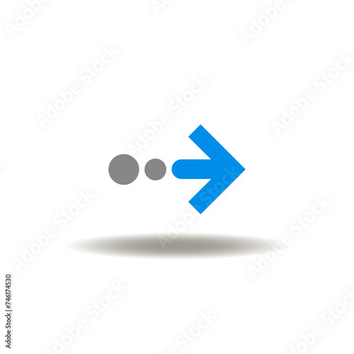 Vector illustration of arrow right or forward direction with dots. Symbol of continuing. Icon of arrow pointing from left to right.