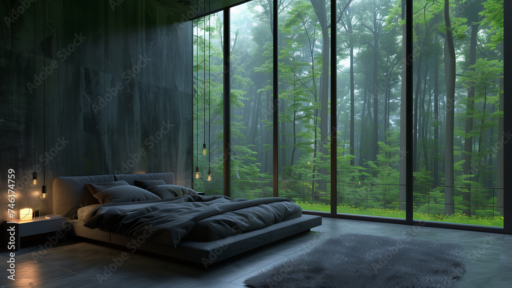 Serenity in the Woods: A Soothing Bedroom with Forest Views