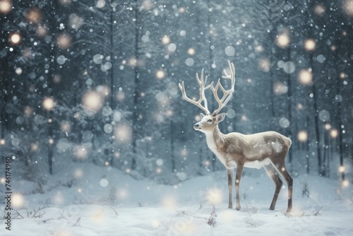 Delicate Reindeer snow flakes. Wild deer. Generate Ai © juliars