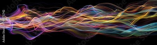 Engineering visualization taken to macro levels colorful lines flow on screen symbolizing the fluid motion of innovation