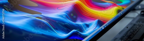 Innovative engineering solutions macro view of colorful aerodynamic simulations on a computer screen blending art with science