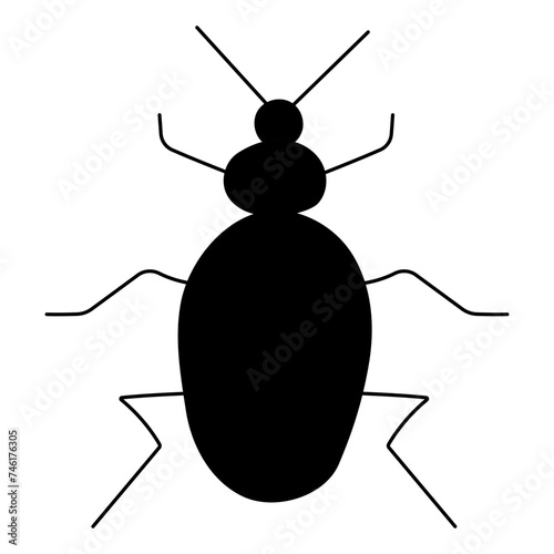 Insect Garden beetle with mustache and legs. Live nature. Extermination of insects in the garden. Hand drawn vector illustration. Icon element object black