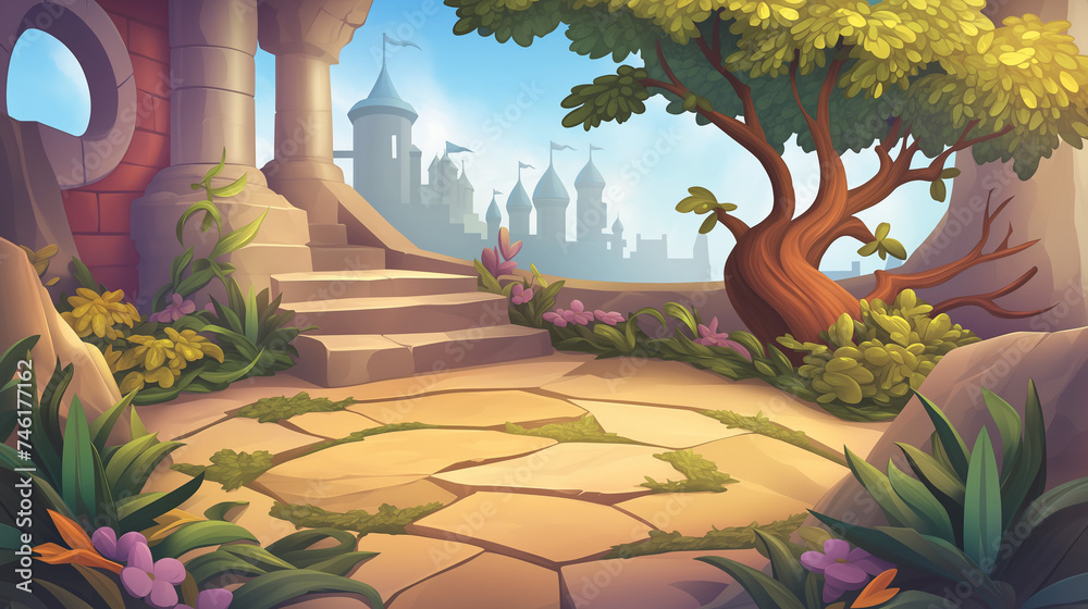 Observation Table Cartoon Observation deck game background, 2d cartoon Stock Illustration | Adobe ...
