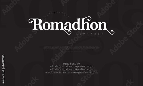 Romadhon premium luxury romadhon alphabet letters and numbers. Elegant wedding typography islamic ramadan serif font decorative vintage retro. Creative vector illustration photo