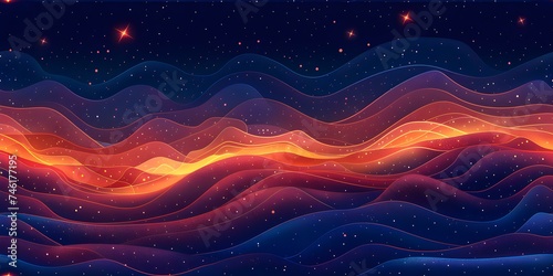 Colorful and abstract wave pattern background with glowing lines and stars seamless design. Concept Abstract Art, Wave Pattern, Colorful Design, Glowing Lines, Seamless Background