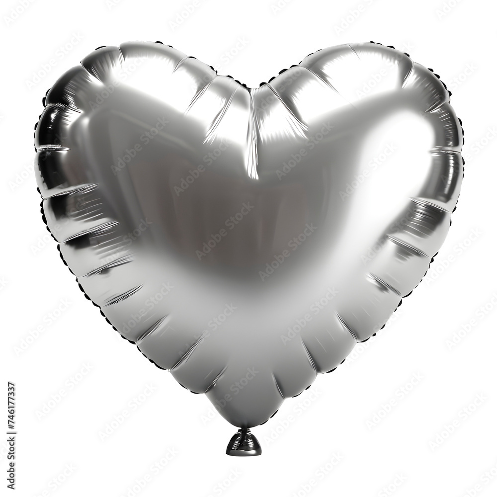 Silver heart inflatable balloon on a transparent background. Festive ...