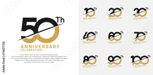 anniversary logotype vector set with black and brown color and slash for celebration day
