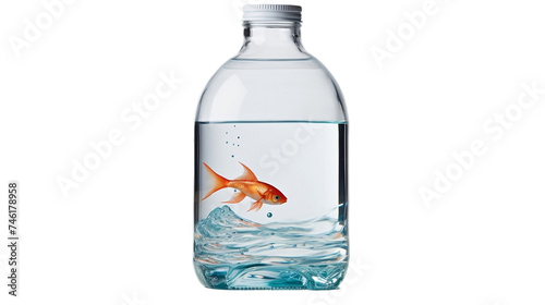 Clear water bottle showcasing a fish graphic