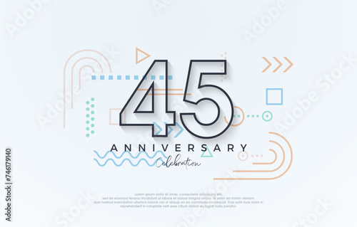 simple design 45th anniversary. with a simple line premium design. Premium vector for poster, banner, celebration greeting.