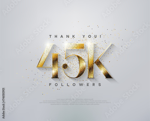 Luxury greeting 45k followers thank you, with elegant gold numbers.