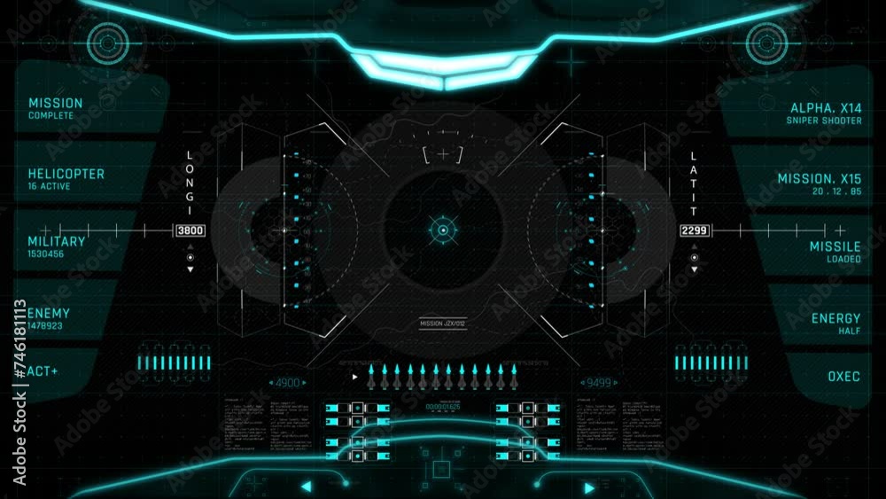 Digital display screen ship cockpit high technology hud motion in transparent background