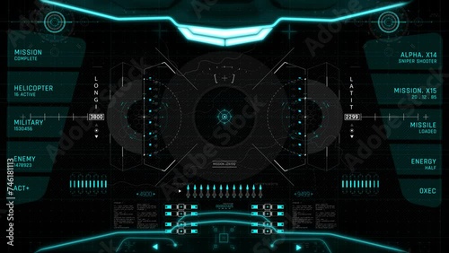 Digital display screen ship cockpit high technology hud motion in transparent background